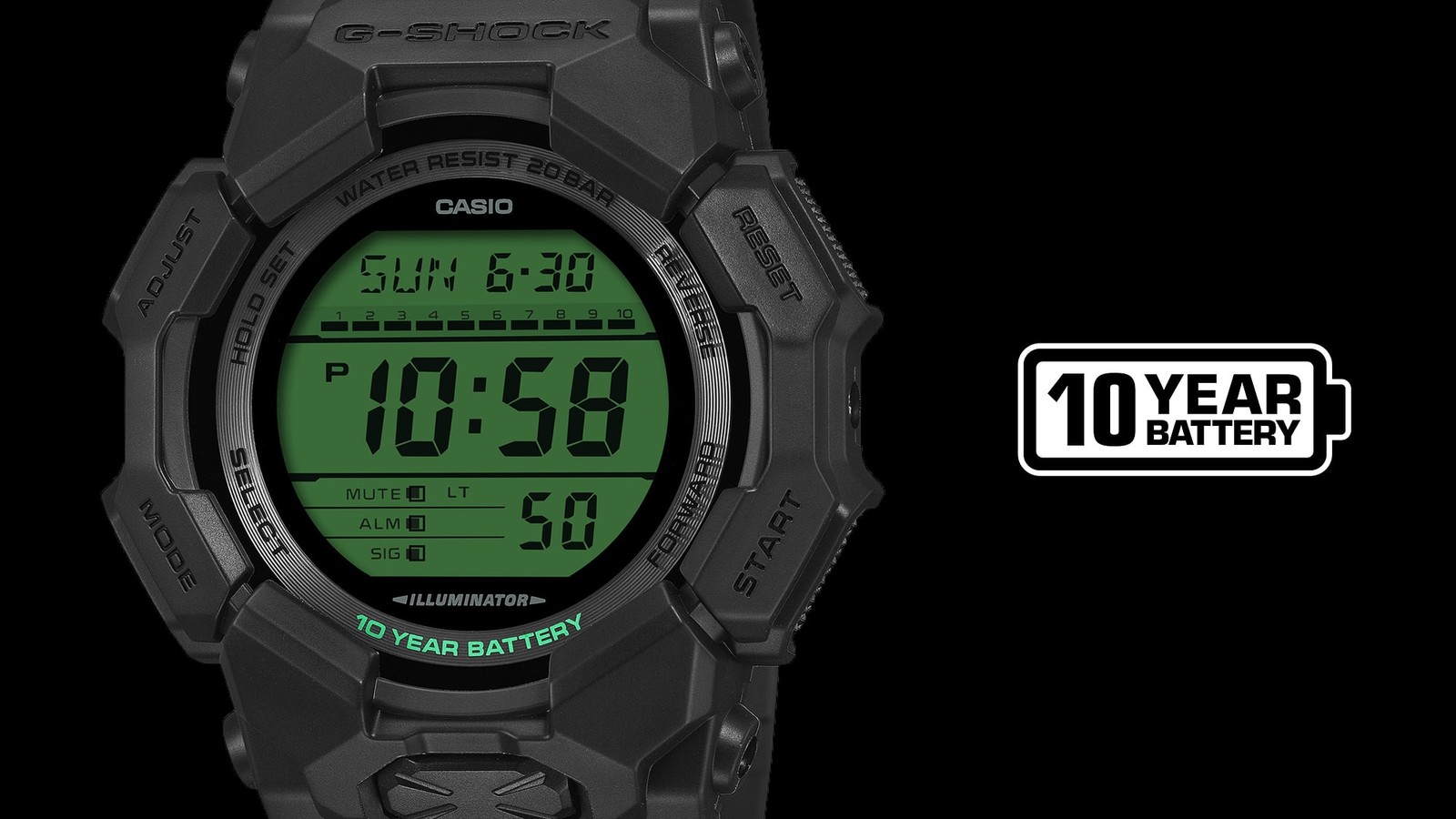 CASIO G-SHOCK GD-010BEG-1JF Black and Electro Green 51.9mm Digital Watch