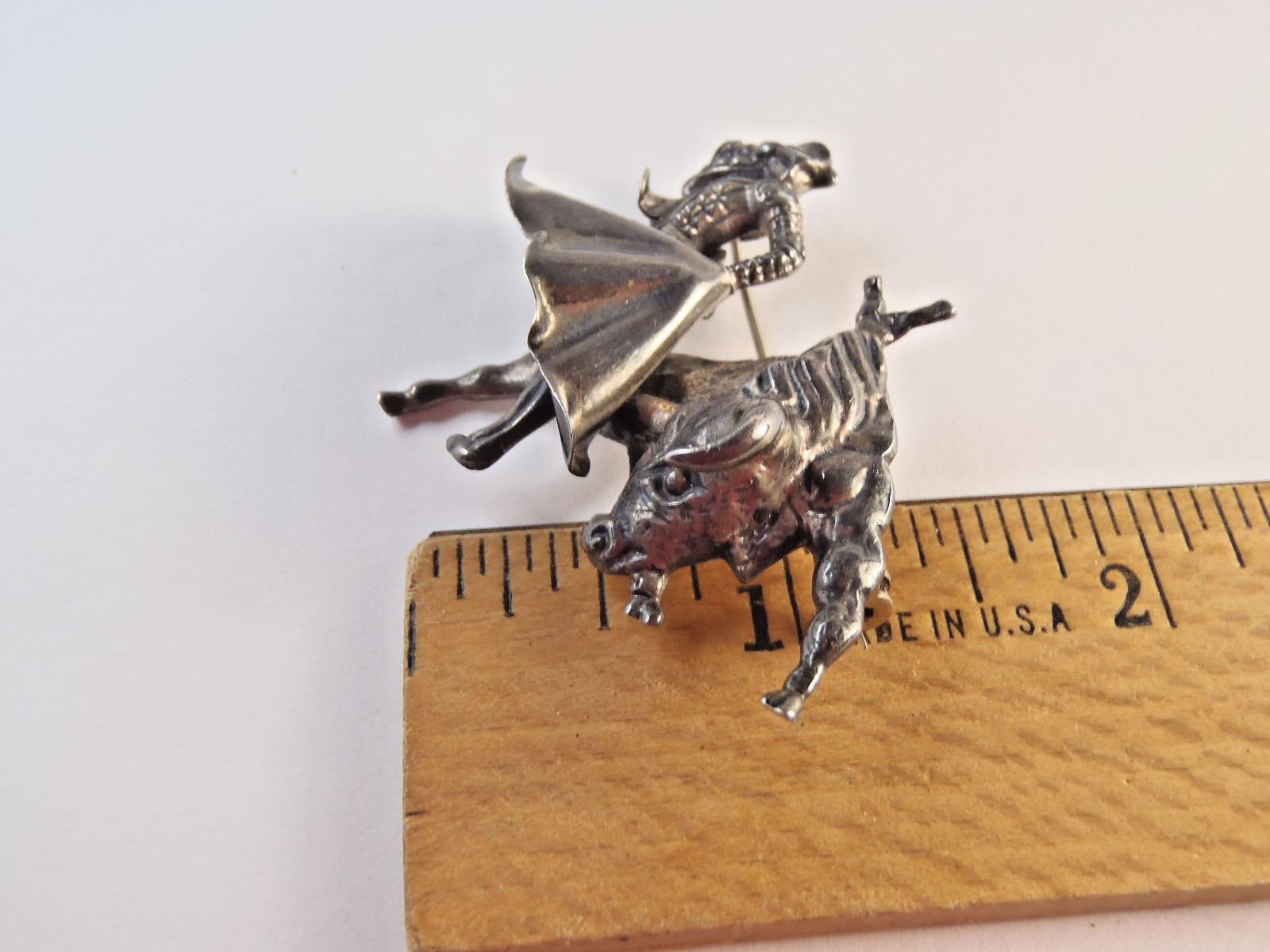 Mexico Sterling Silver Marcel Boucher Large 2 1/4″ Matador & Bull Brooch Pin