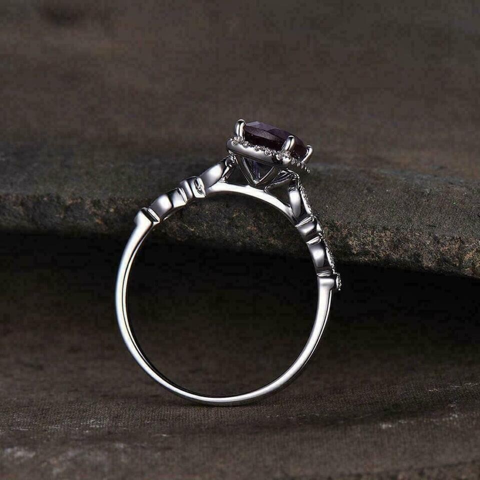 2Ct Cushion Cut Alexandrite Halo Women’s Engagement Ring 14K White Gold Finish