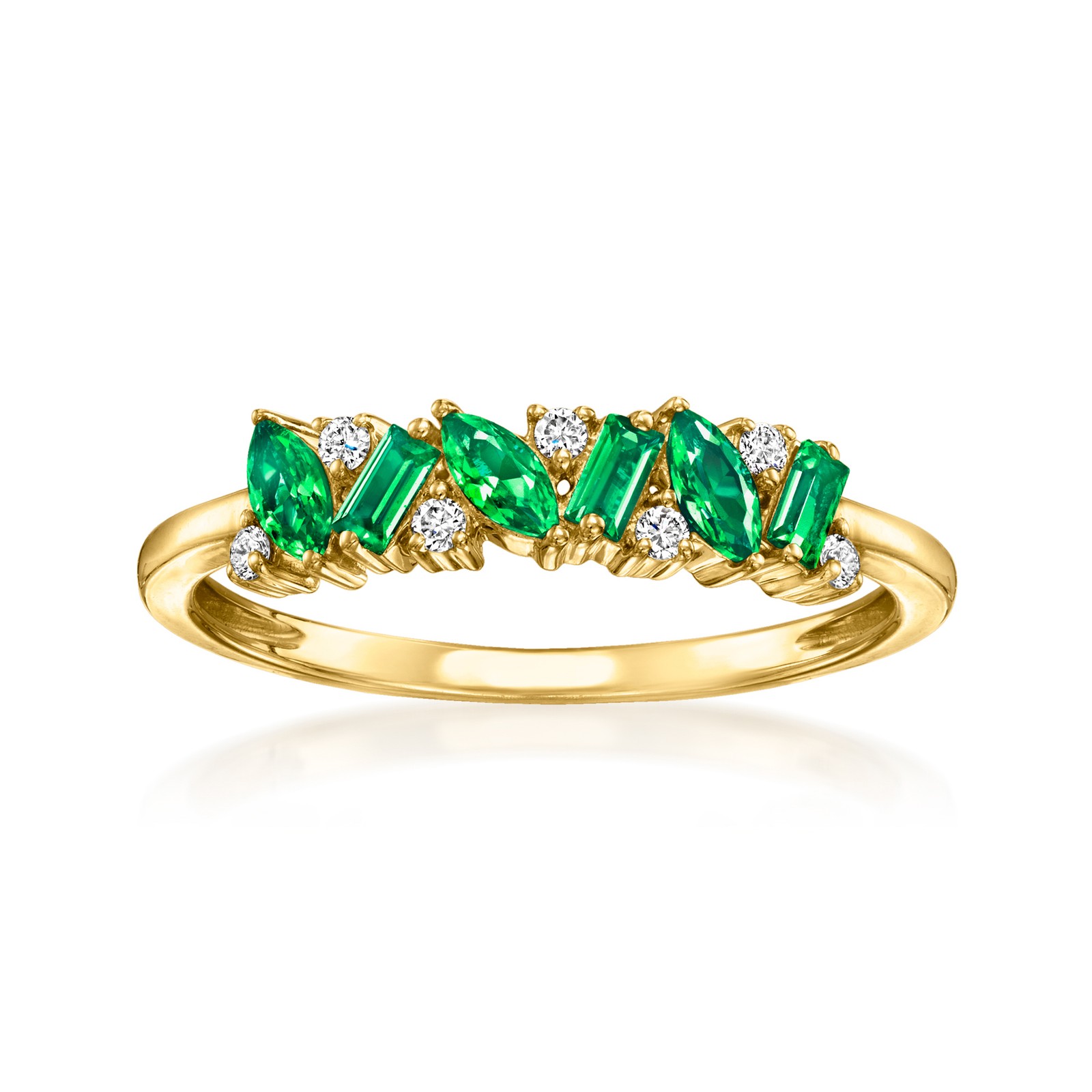 Ross-Simons Lab-Grown Emerald Rng w Lab-Grown Diamonds in 18k Gold Vermeil