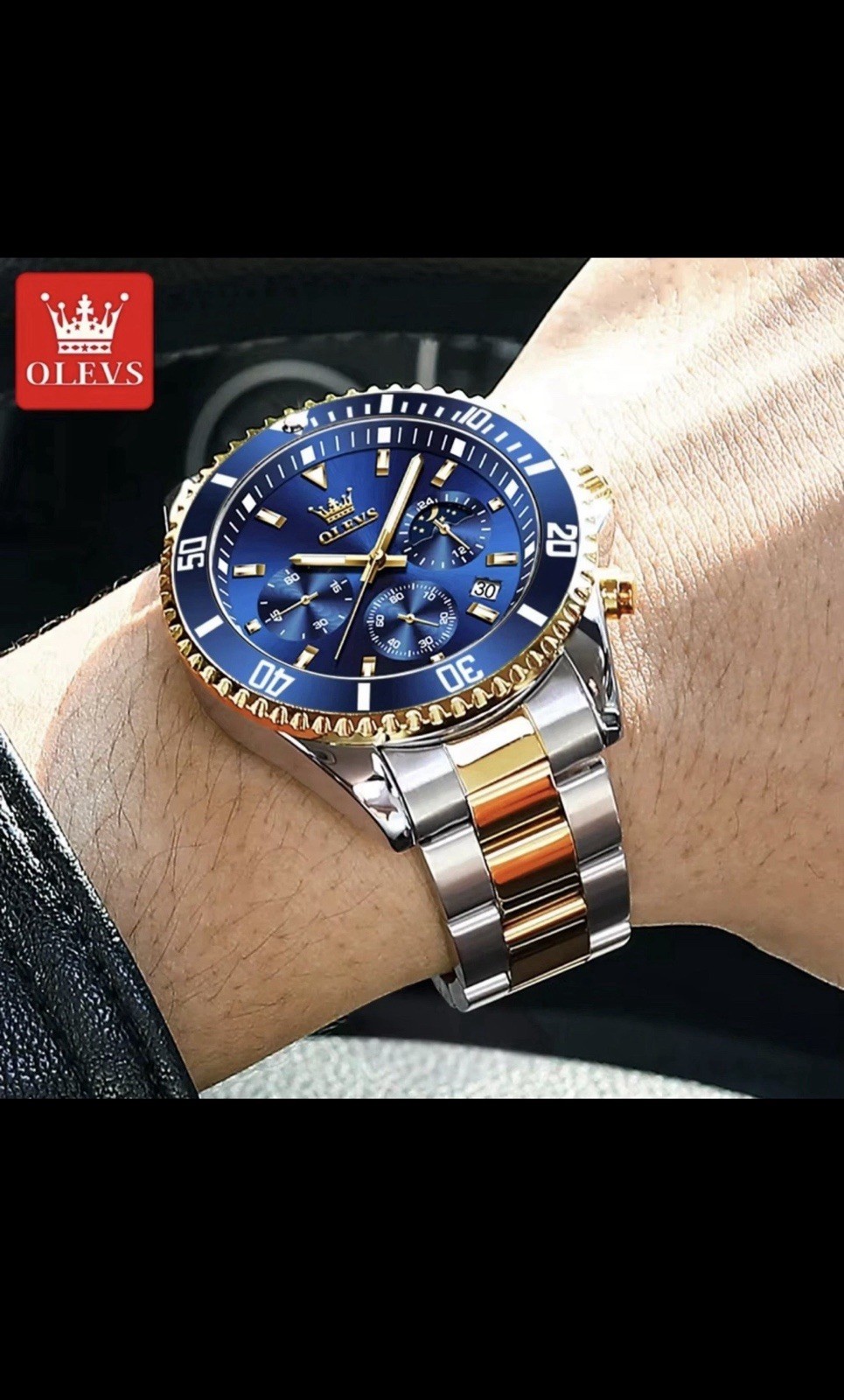 OLEVS Men’s Luxury Quartz Chronograph Diver Watch 30M Waterproof Stainless
