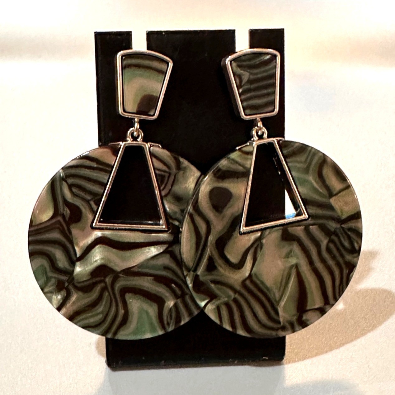 Geometric Statement Earrings Marbled Acrylic Discs Silver Tone Accent Triangle C