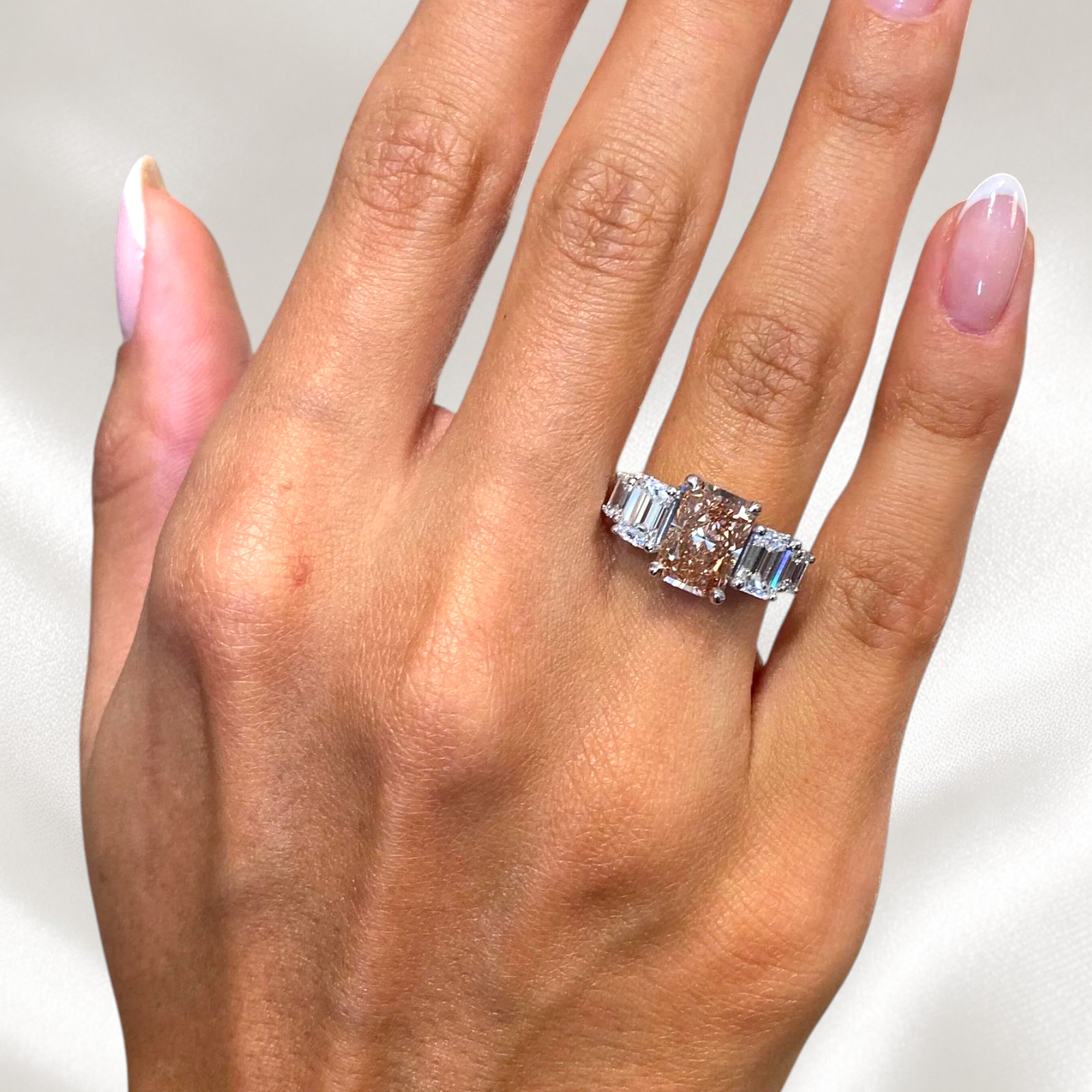 3.95 Ct Fancy Vivid Pink Radiant Cut IGI Lab Created Diamond Ring 14k White Gold
