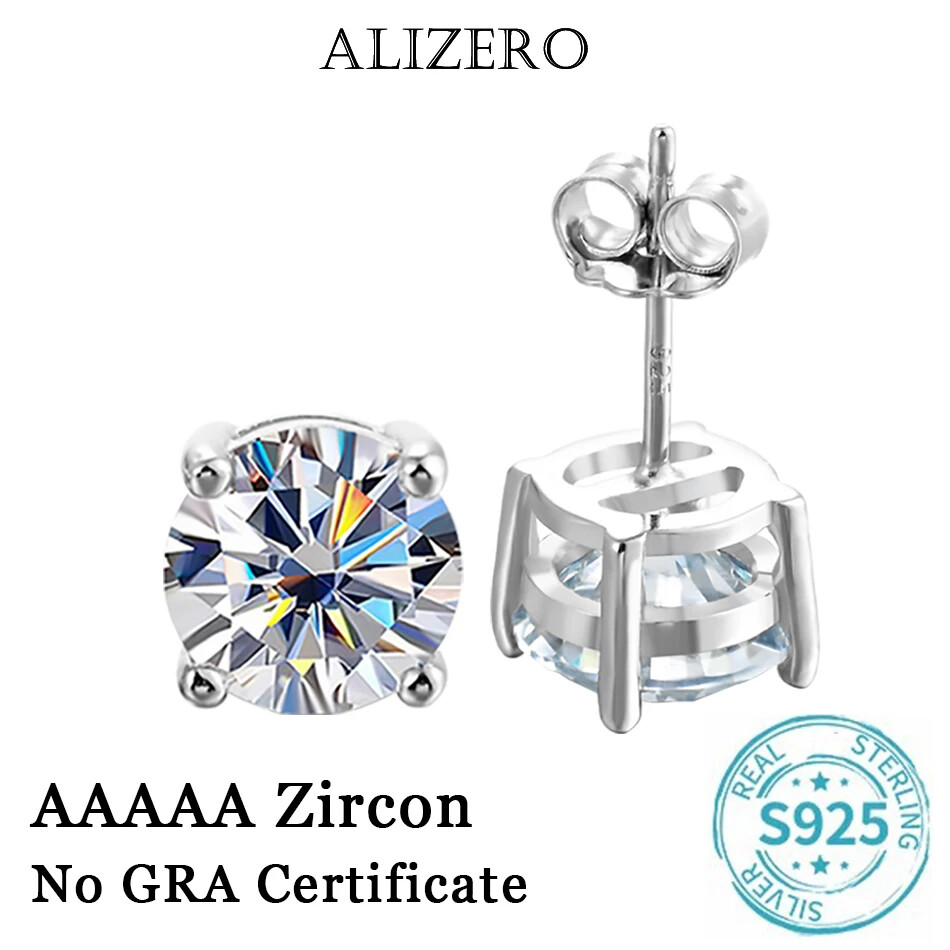 ALIZERO D Color 2.0ct Moissanite Earrings Diamond Ear Studs 925 Silver Jewelry
