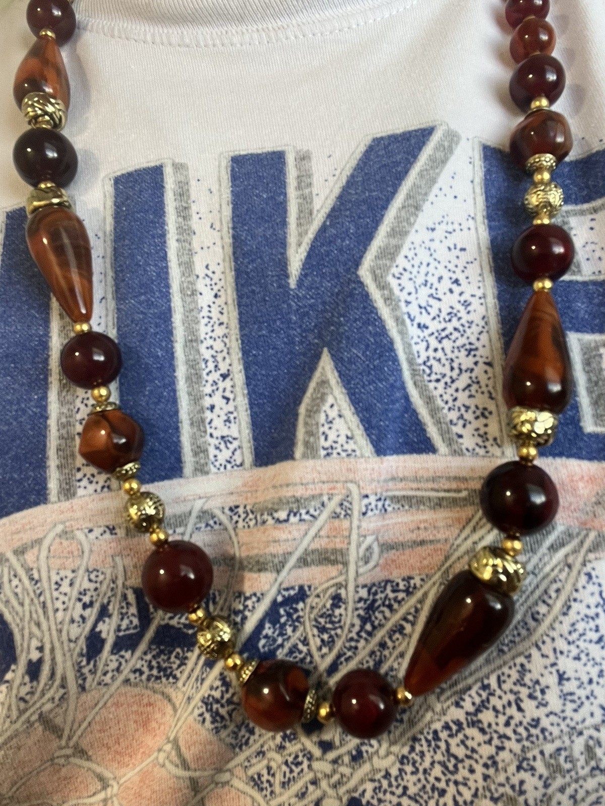 Creamy Blood Amber Gradient Beaded Necklace, 24 inches