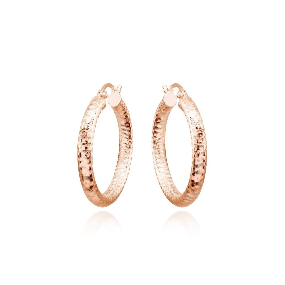 3mm Textured Click-Top Round Rose Gold Plated Sterling Silver 25mm Hoop Earrings