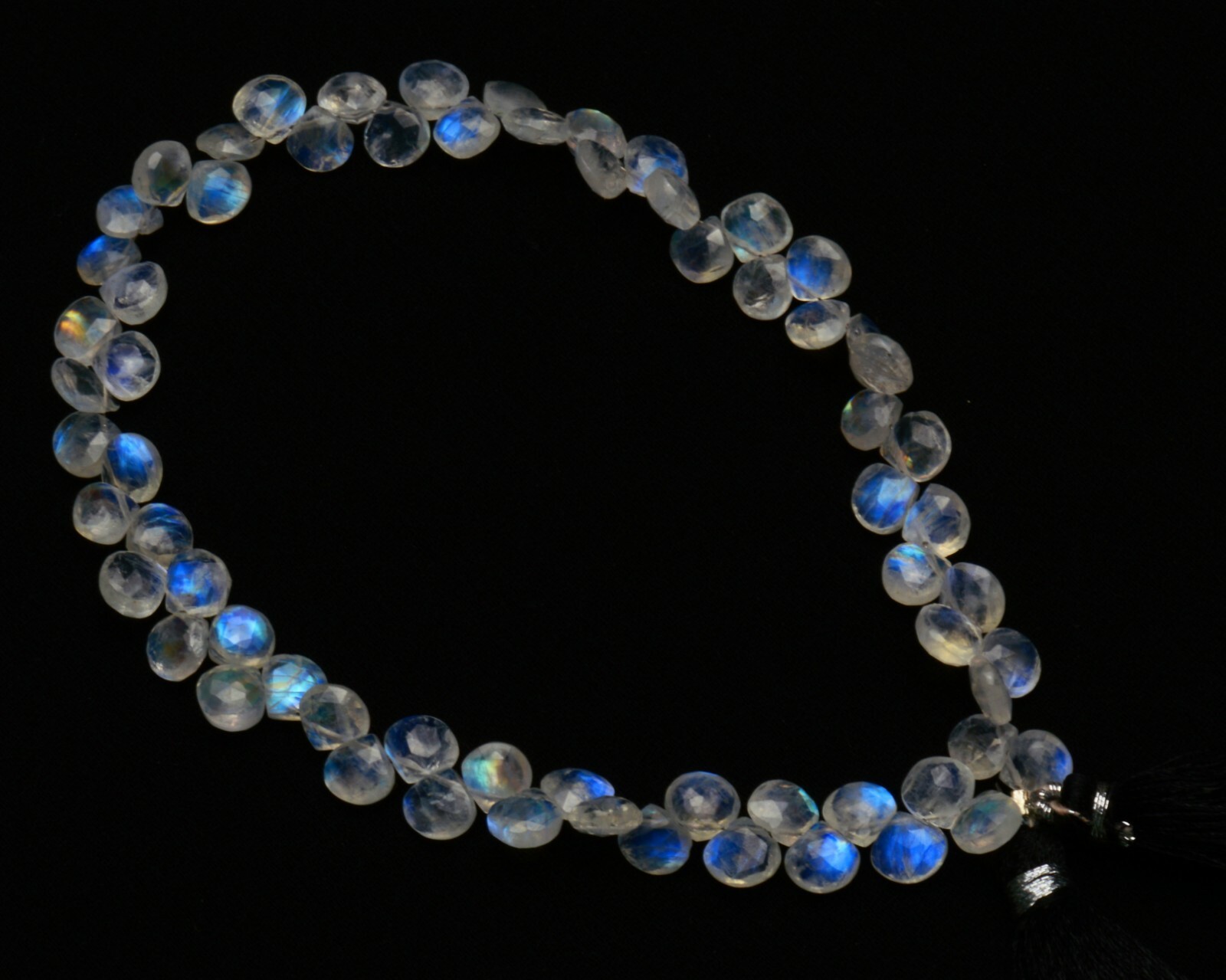 Blue Fire Rainbow Moonstone Gem 7MM Size Faceted Heart Shape Briolettes 11″