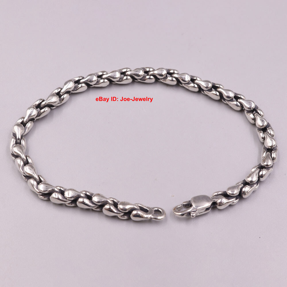 Pure 925 Sterling Silver Bracelet 5.5mm Unique Pear Link Chain Unisex 8.26inch