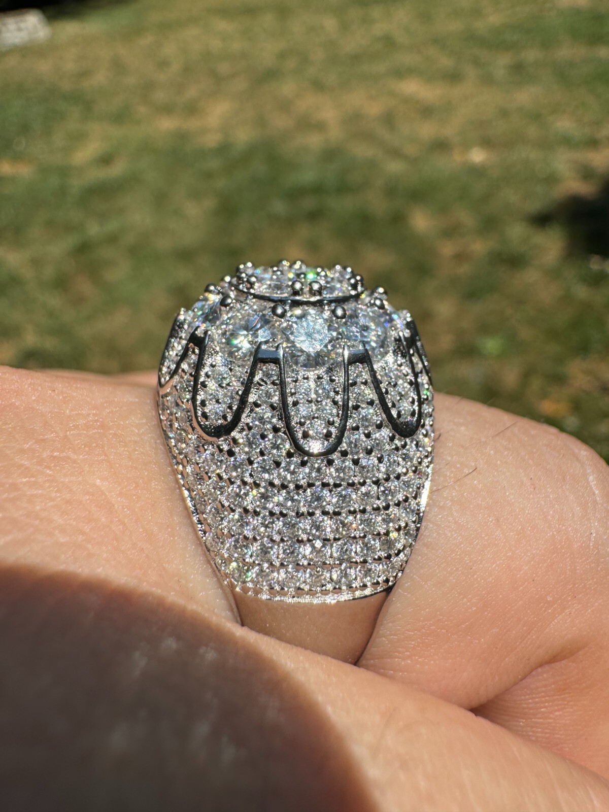 MOISSANITE Rapper Large Stone Dome Iced Hip Hop Ring 925 Silver Bust Down