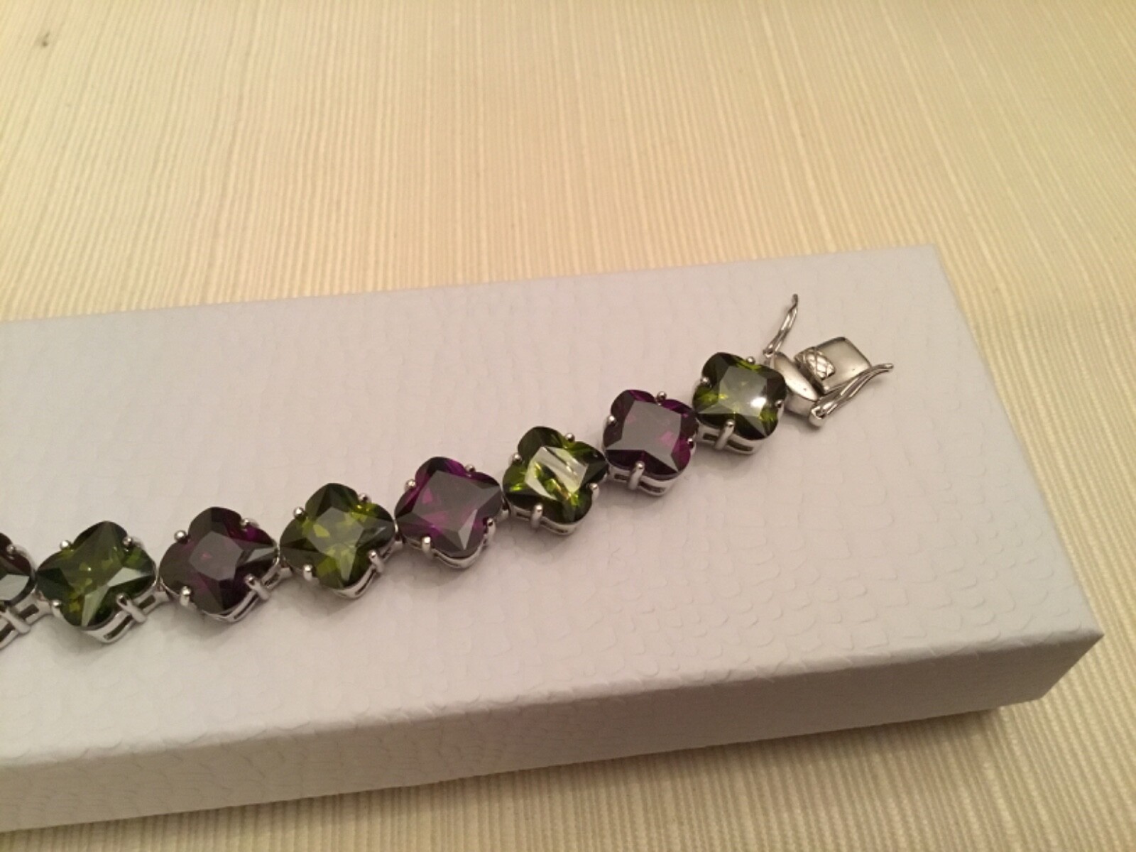 Sterling Silver PURPLE AND GREEN QUARTZ TENNIS BRACELET 6.5” DESIGNER SIGNED JJJ