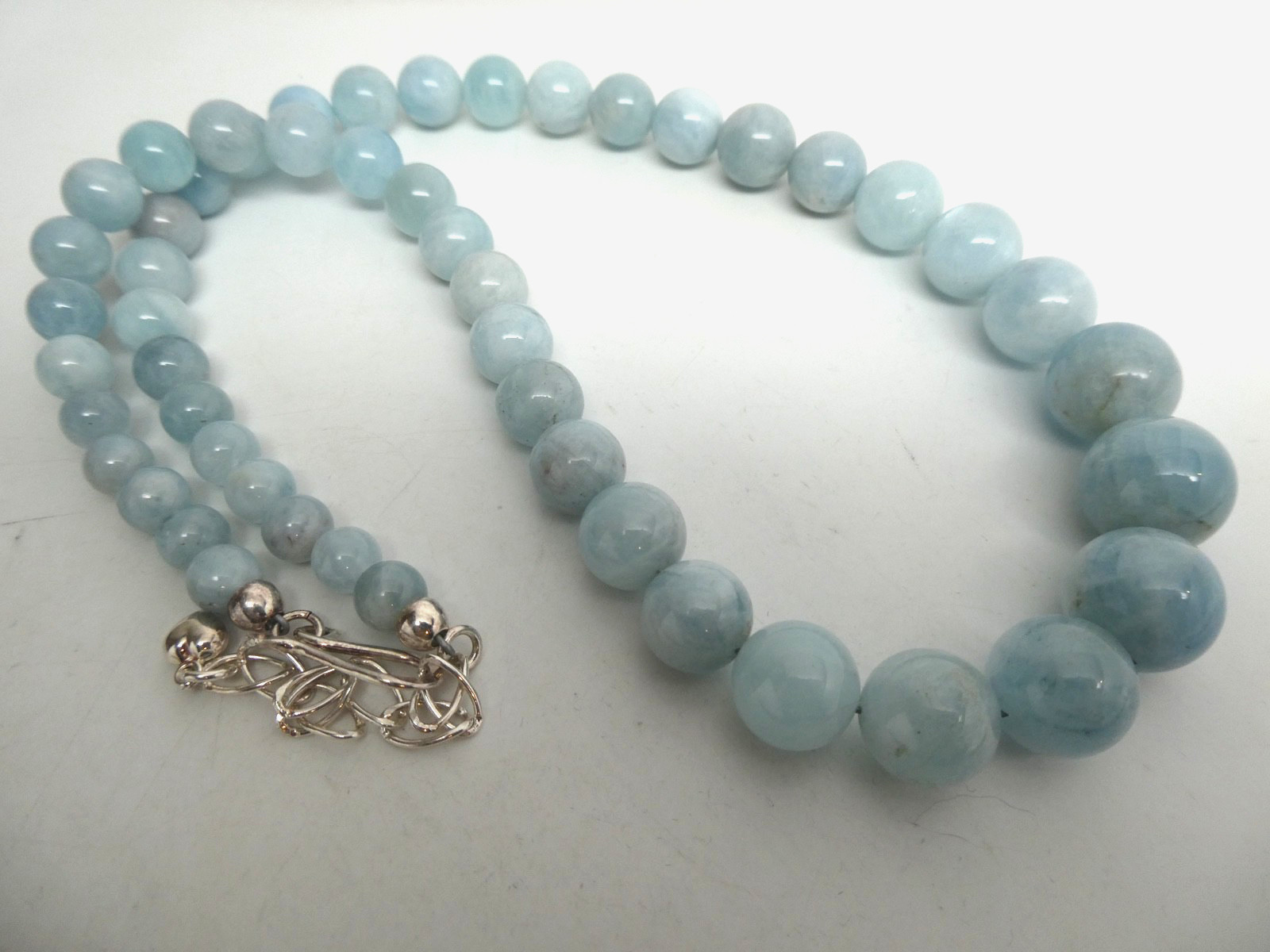 Jay King DTR Aquamarine Gemstone Sterling Silver 925 Graduated Bead Necklace