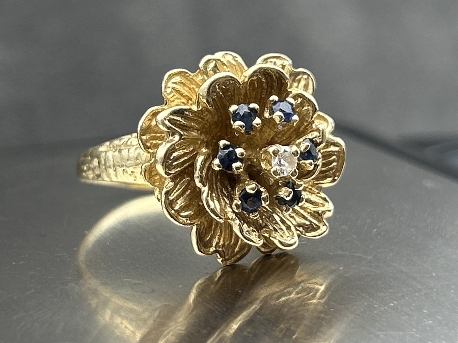 Vintage 14k Gold Sapphire & Diamond Ring Estate Antique 8.8 Grams (Not Scrap)