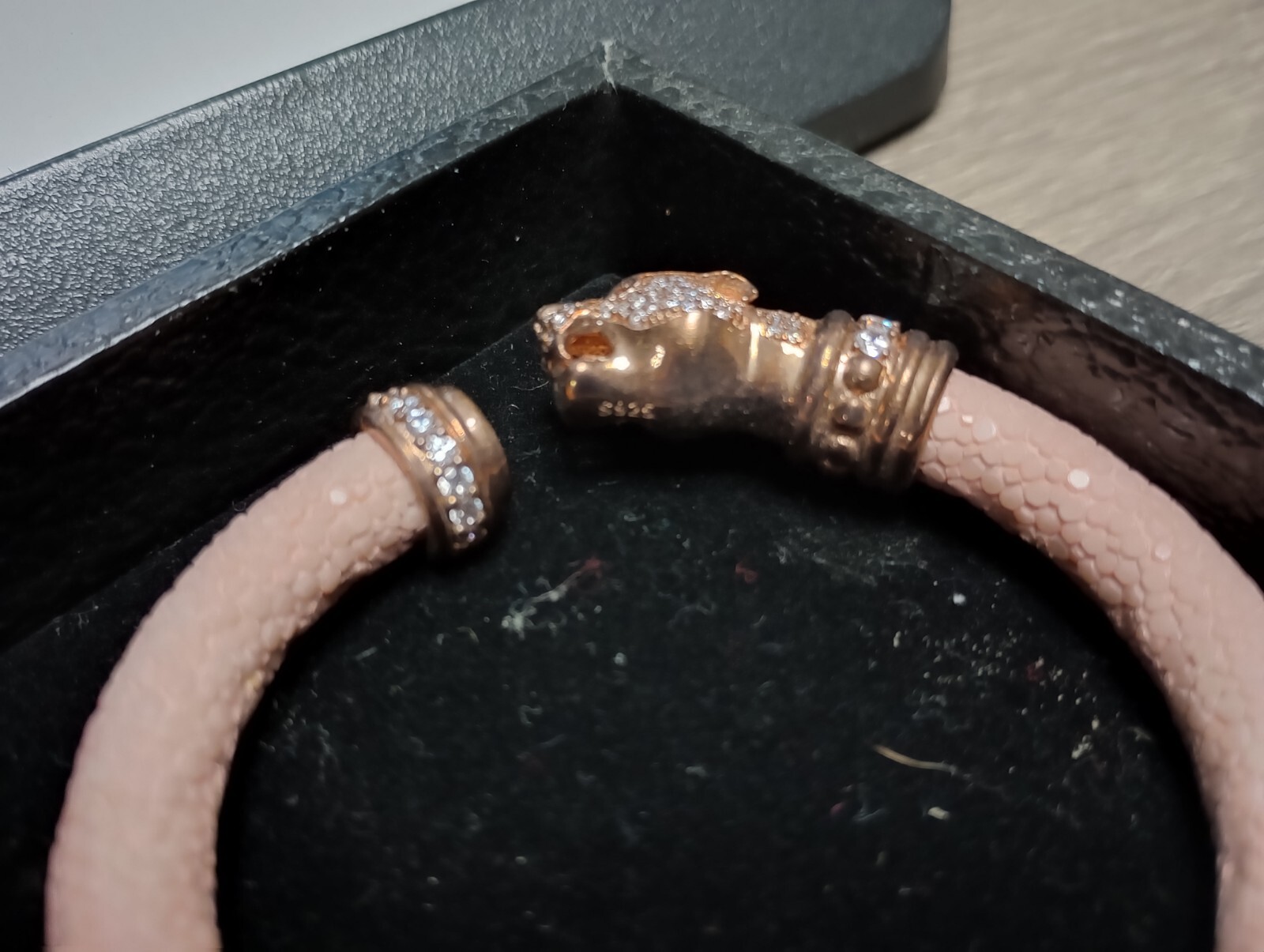 Cozmo 925 Sterling Silver Pink Stingray Leather Panther Bracelet 6″ Free Ship