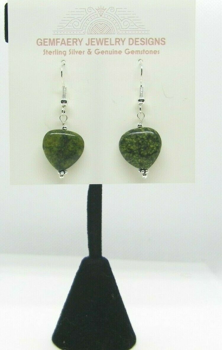 Sterling Silver Natural RUSSIAN SERPENTINE Dangle Earrings #2715…Handmade USA