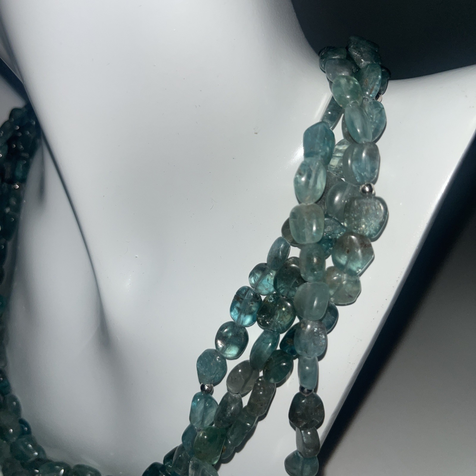 Jay King Mine Finds Blue/Green Apatite 4 Strand 925 Beads 19-22”Necklace NIB