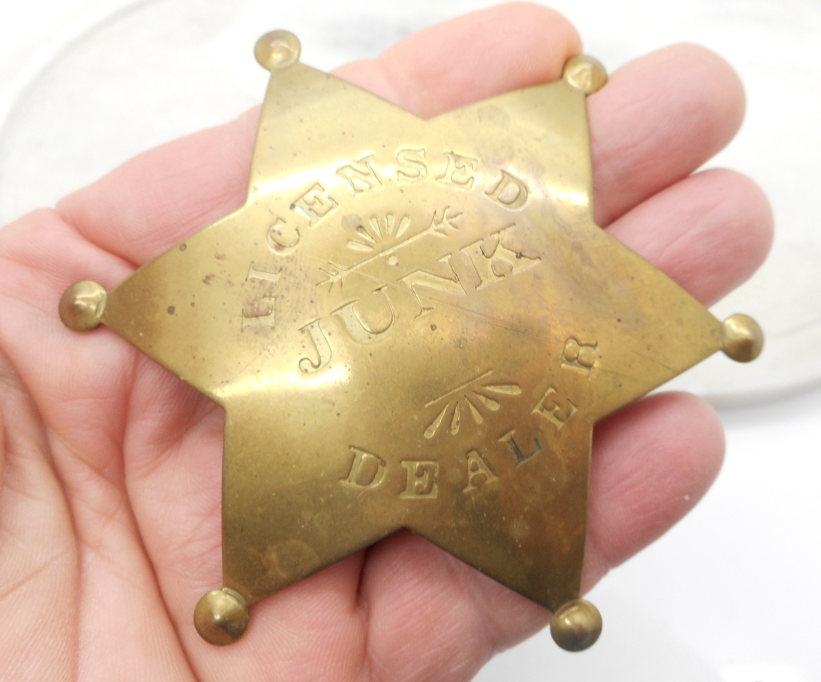 Licensed Junk Dealer Large Brooch 1970’s Brass