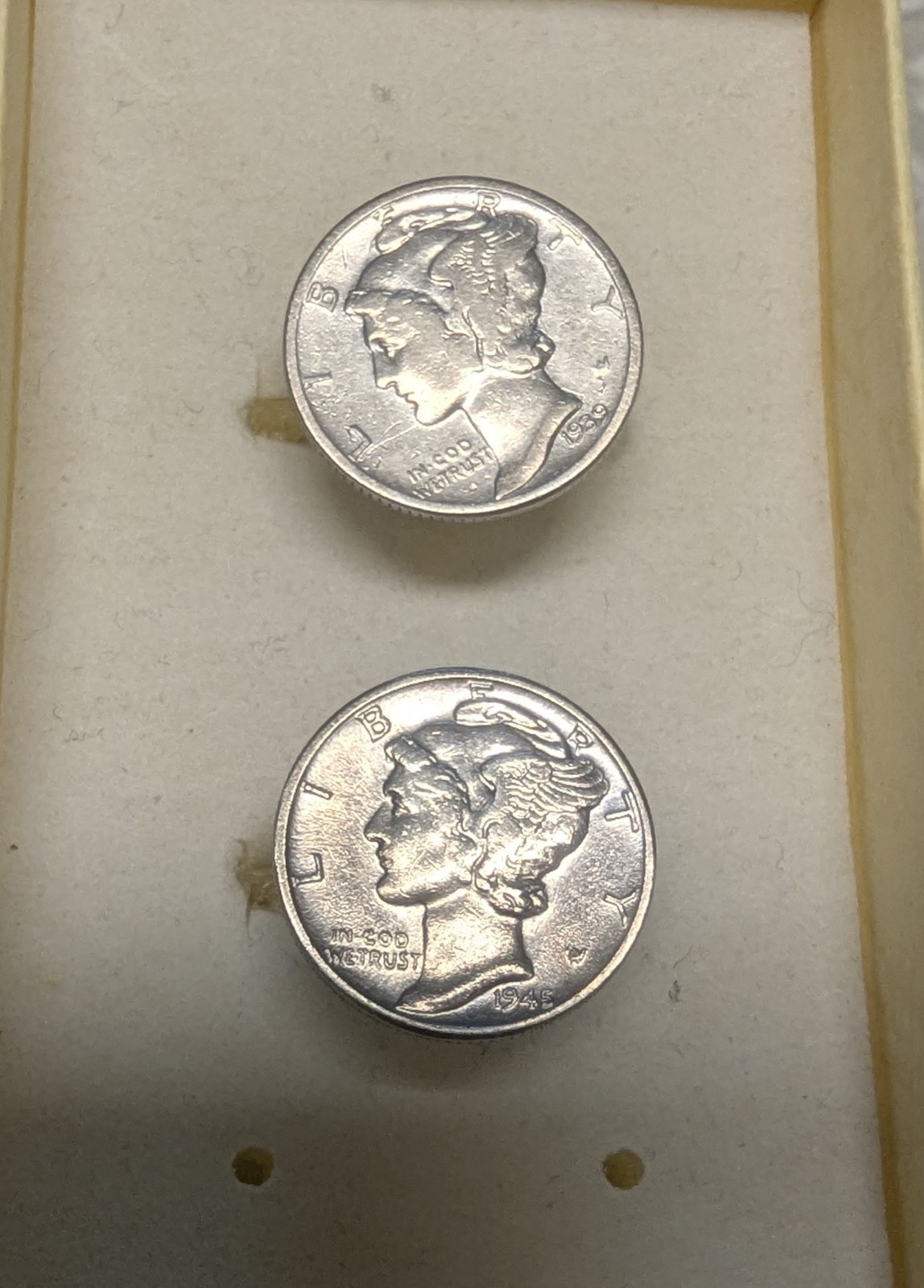 Nice Pair of Real Silver Mercury Dime Cufflinks. 1939 D and 1945. Free shipping!