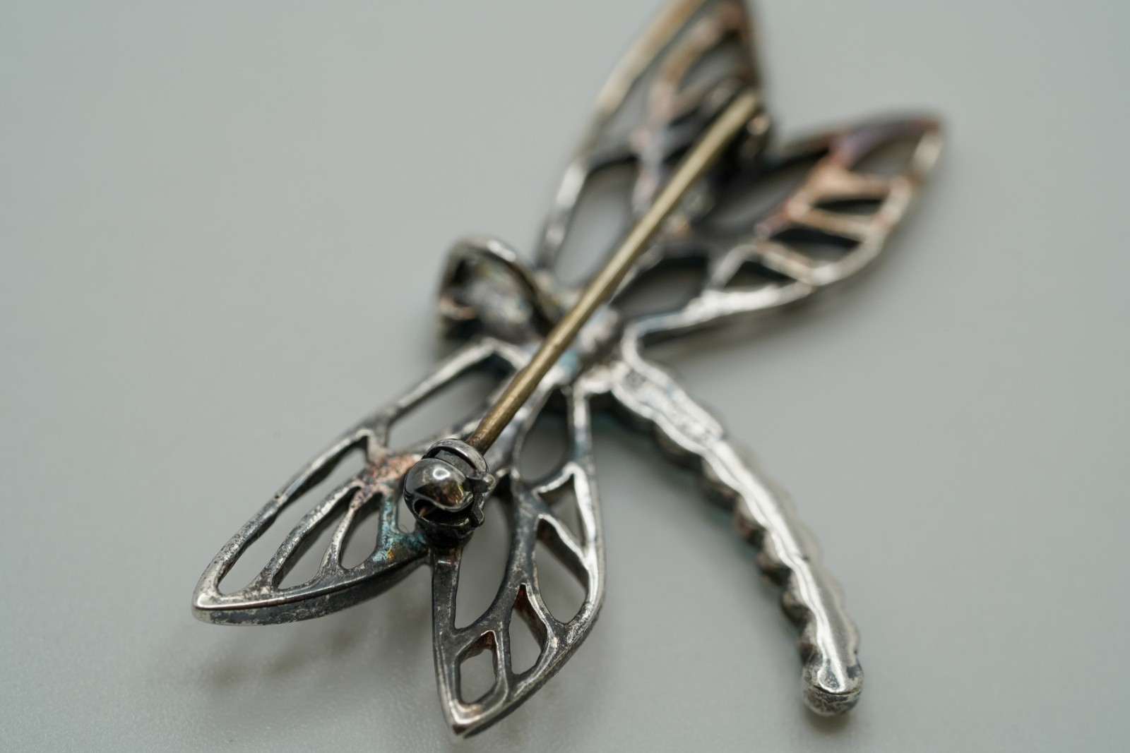 Vintage Lenox Sterling Silver Blue Dragonfly Missing 1 Stone 3.6cm Brooch JB11