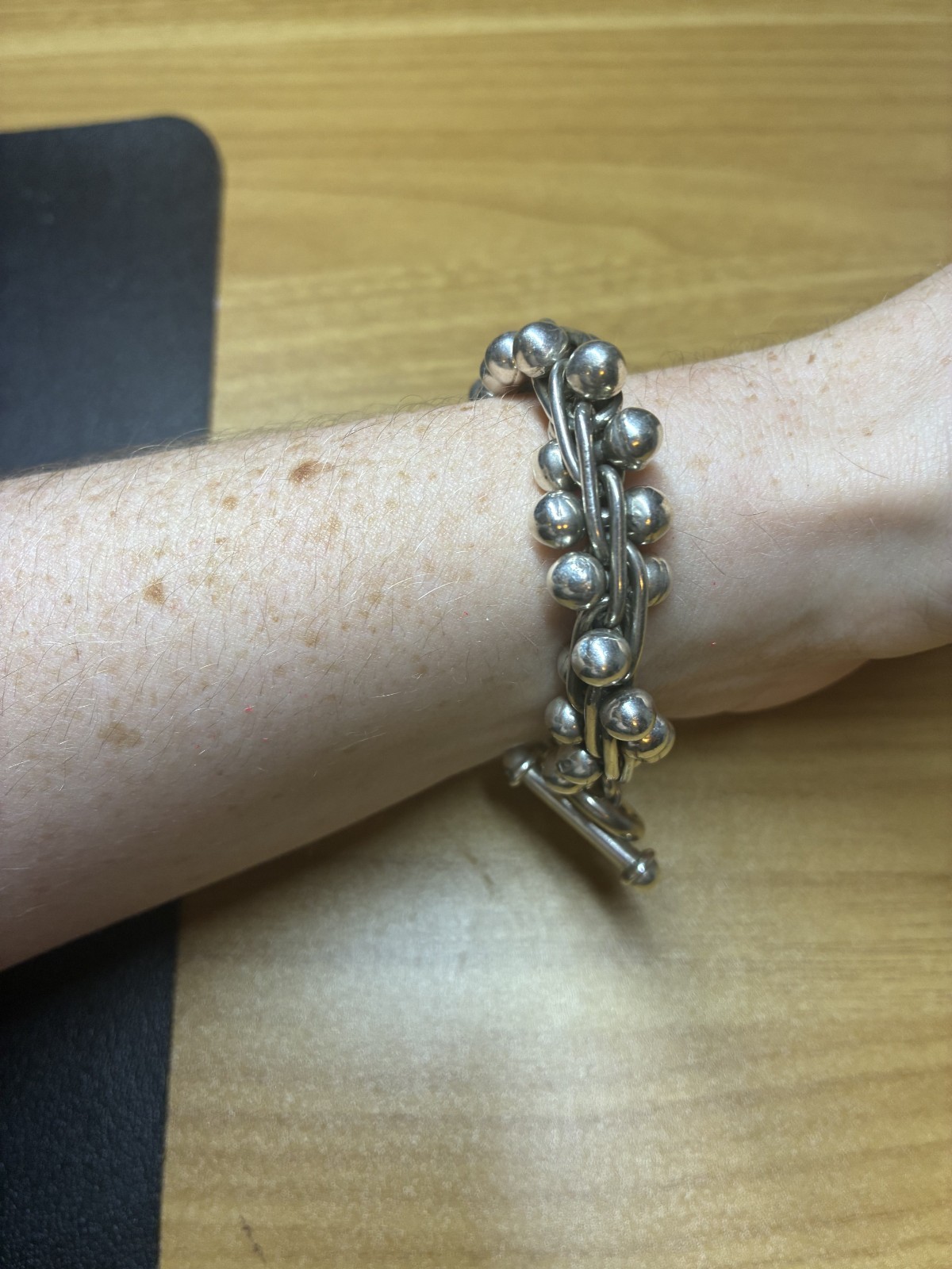 Vintage Modernist Sterling Silver 925 DNA Twist Bead Bracelet Heavy 76.6g 8.5