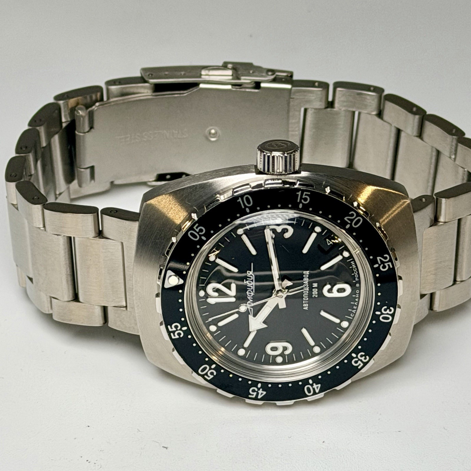 Vostok Amphibian Classic Automatic Russian Military Black Dial 41mm Watch 900972