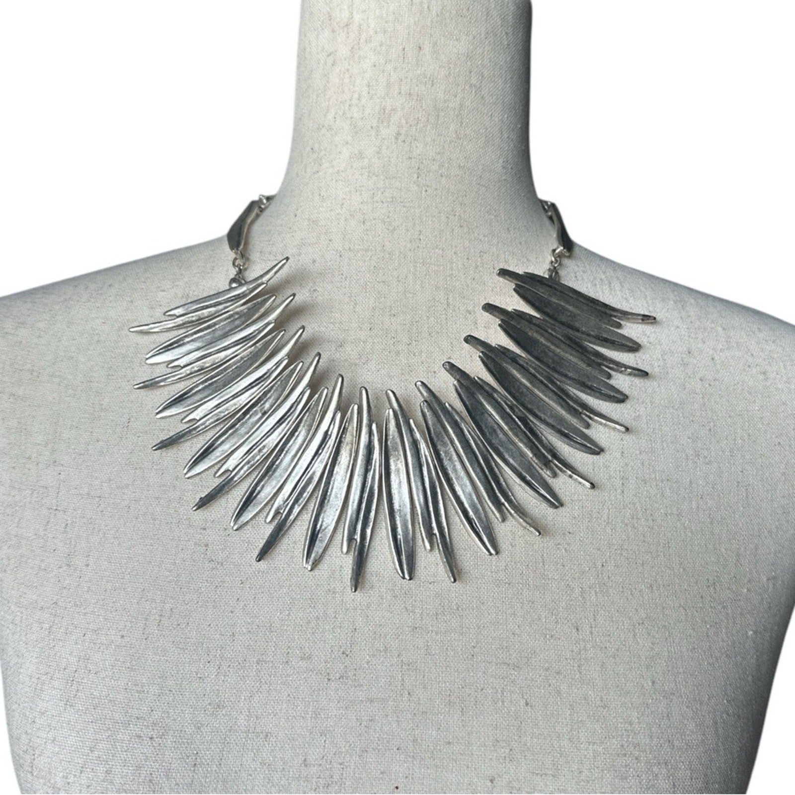 ZeyZey Silver plated Zinc Statement Necklace – Bold Abstract Zinc Metal Collar
