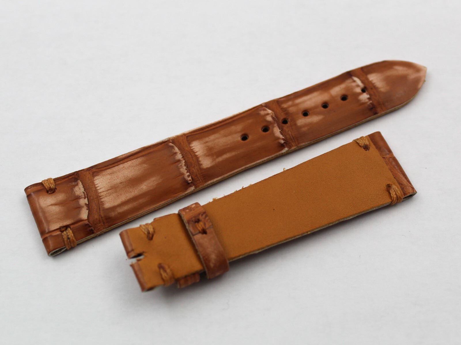 Genuine Leather Brushed Alligator Watch Strap Brown Gold 20/16mm New