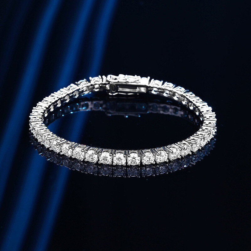 4mm D VVS1 Moissanite Tennis Chain Bracelet for Women Men 925 Sterling Silver