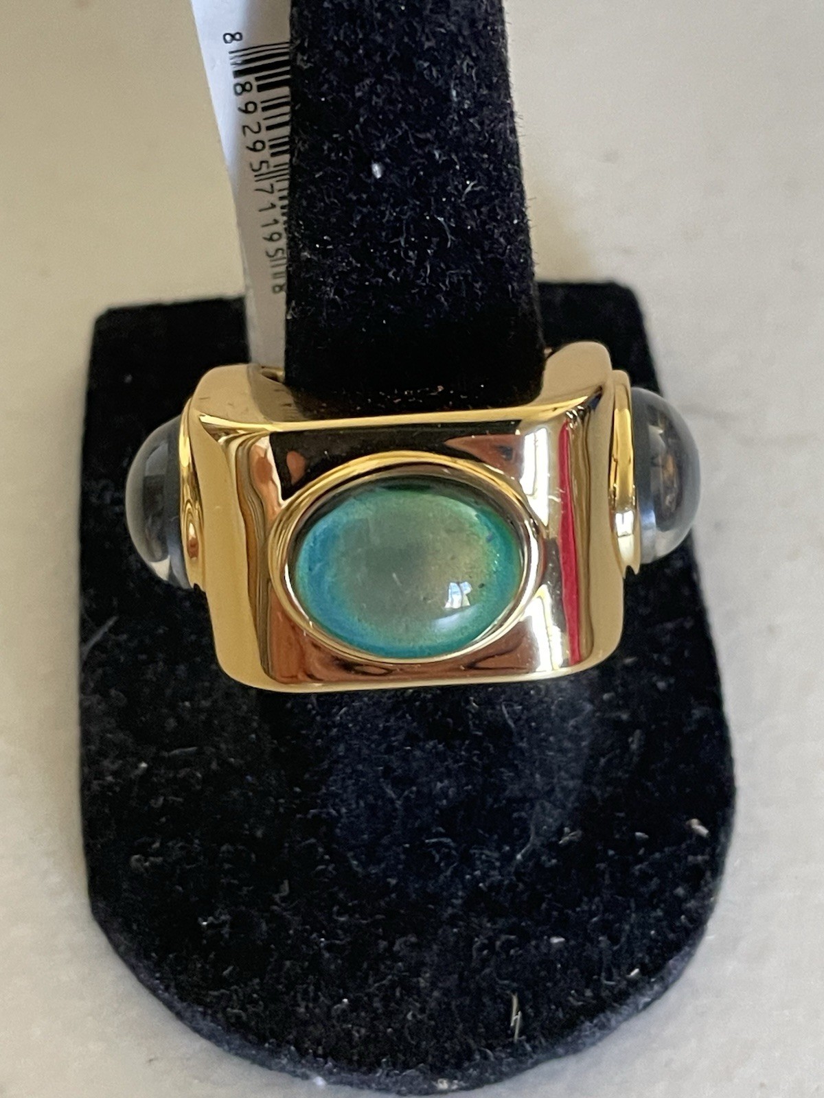 KURT GEIGER LONDON GOLD TONE CHUNKY MOOD RING SQUARE UN GREEN/ BLUE 7
