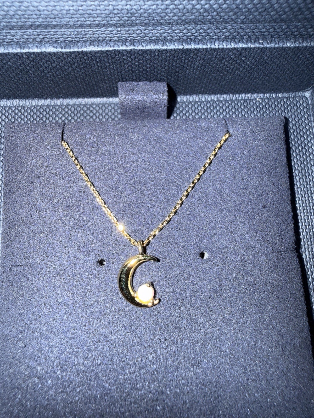 18k Gold Plated Crescent Moon Necklace With Opal