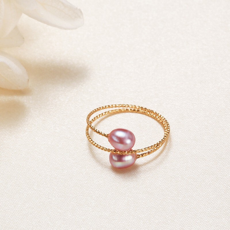 Double Pearl Three Row Stacking Bypass Ring in Solid Copper