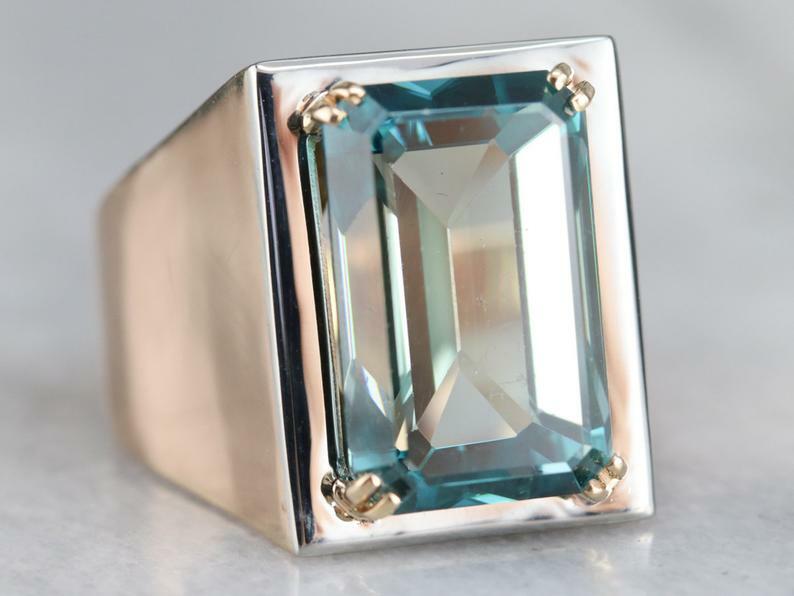 28.41 Carat Transaparent Emeralds Shape Aquamarine Solitaire 925 Silver Men Ring