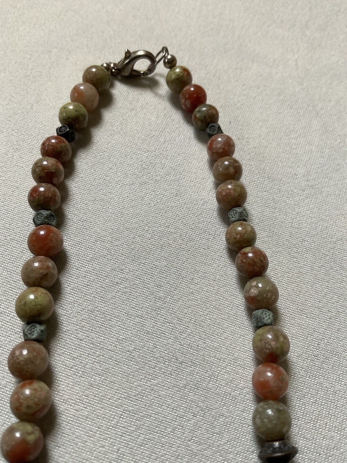 Gold SandStone Pendant On A 16” Choker Necklace Genuine Stones Metal Beads