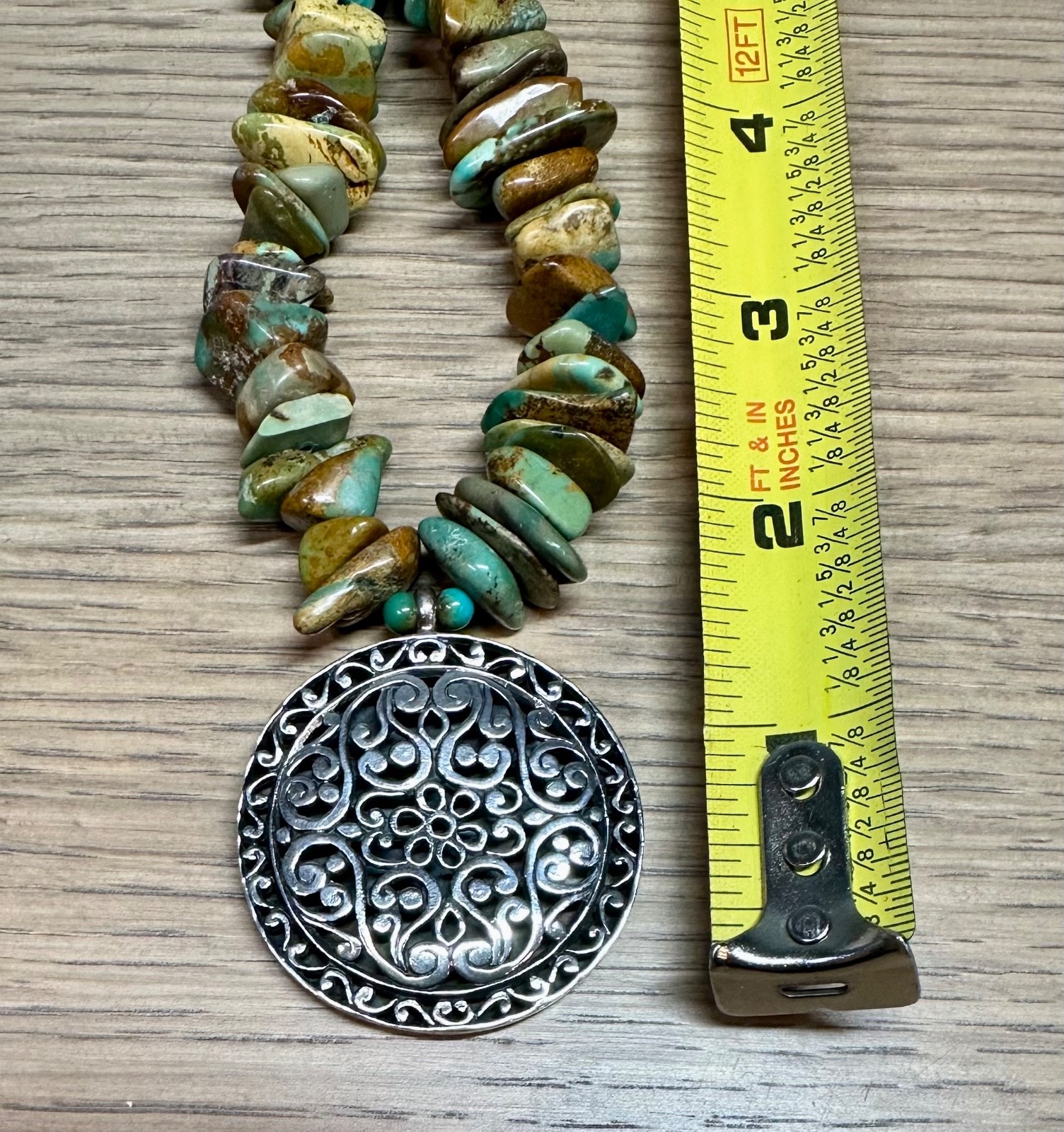 VTG Bali Indonesia 925 Sterling Silver Turquoise Chip Statement Necklace 114g
