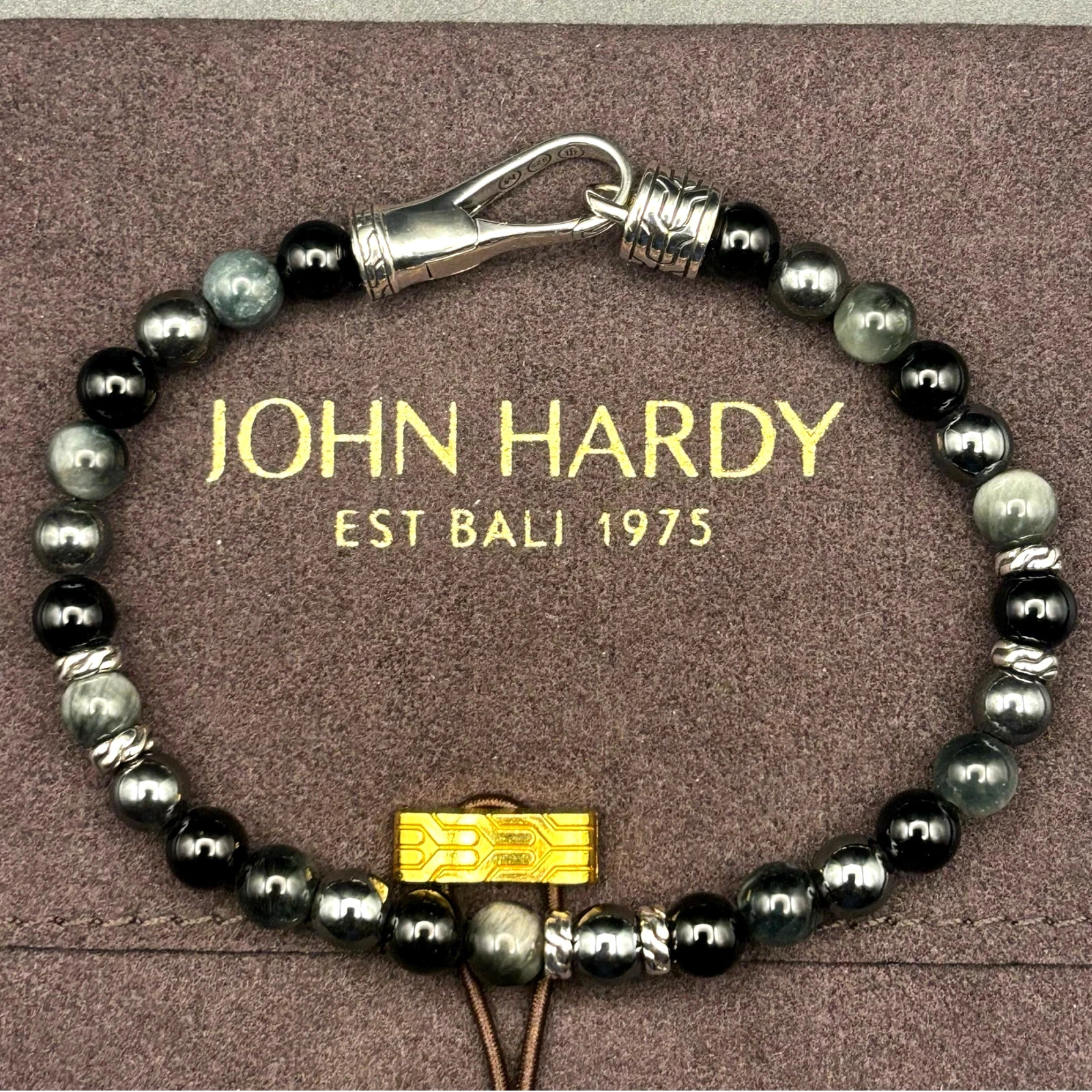 John Hardy Black Onyx, Eagle Eye & Hematite Bracelet Sterling Silver Clasp