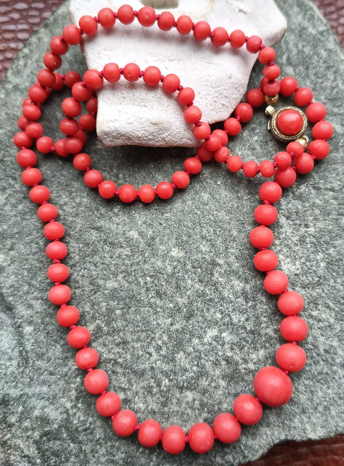Vintage Italian Mediterranean Coral and Silver Necklace Beads 51 Cm