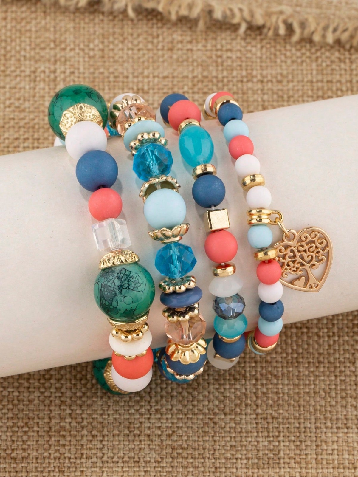 4Pcs/Set Boho Multilayer Crystal Bangle Beaded Bracelet Women Jewellery Gift New