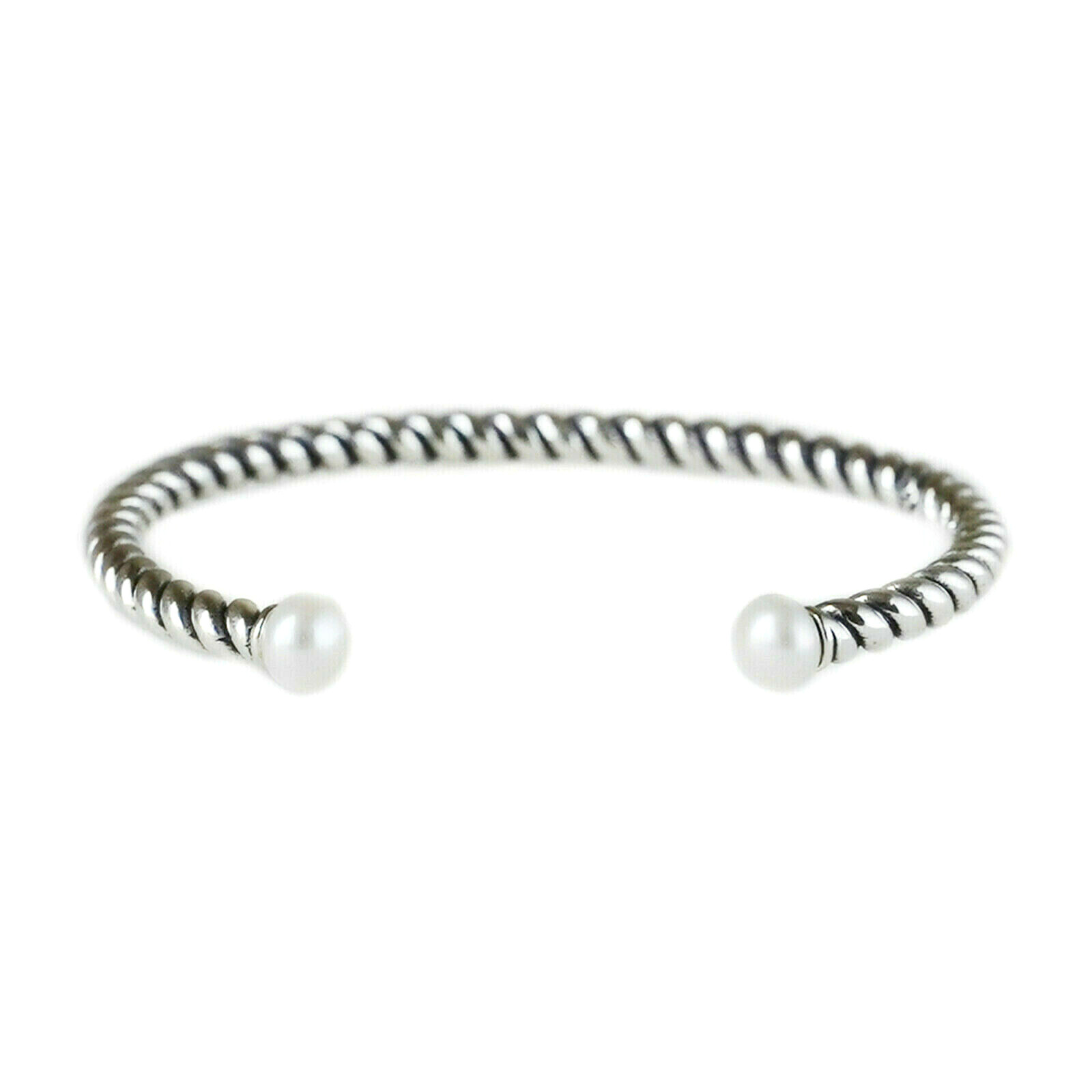 925 Silver Oxidised Freshwater Pearl Rope Bangle Twist Bangle 16.5cm