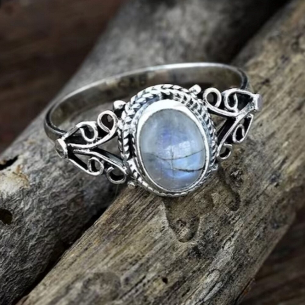 Natural Moonstone Gemstone 925 Sterling Silver Handmade Ring Jewelry Gift C-753