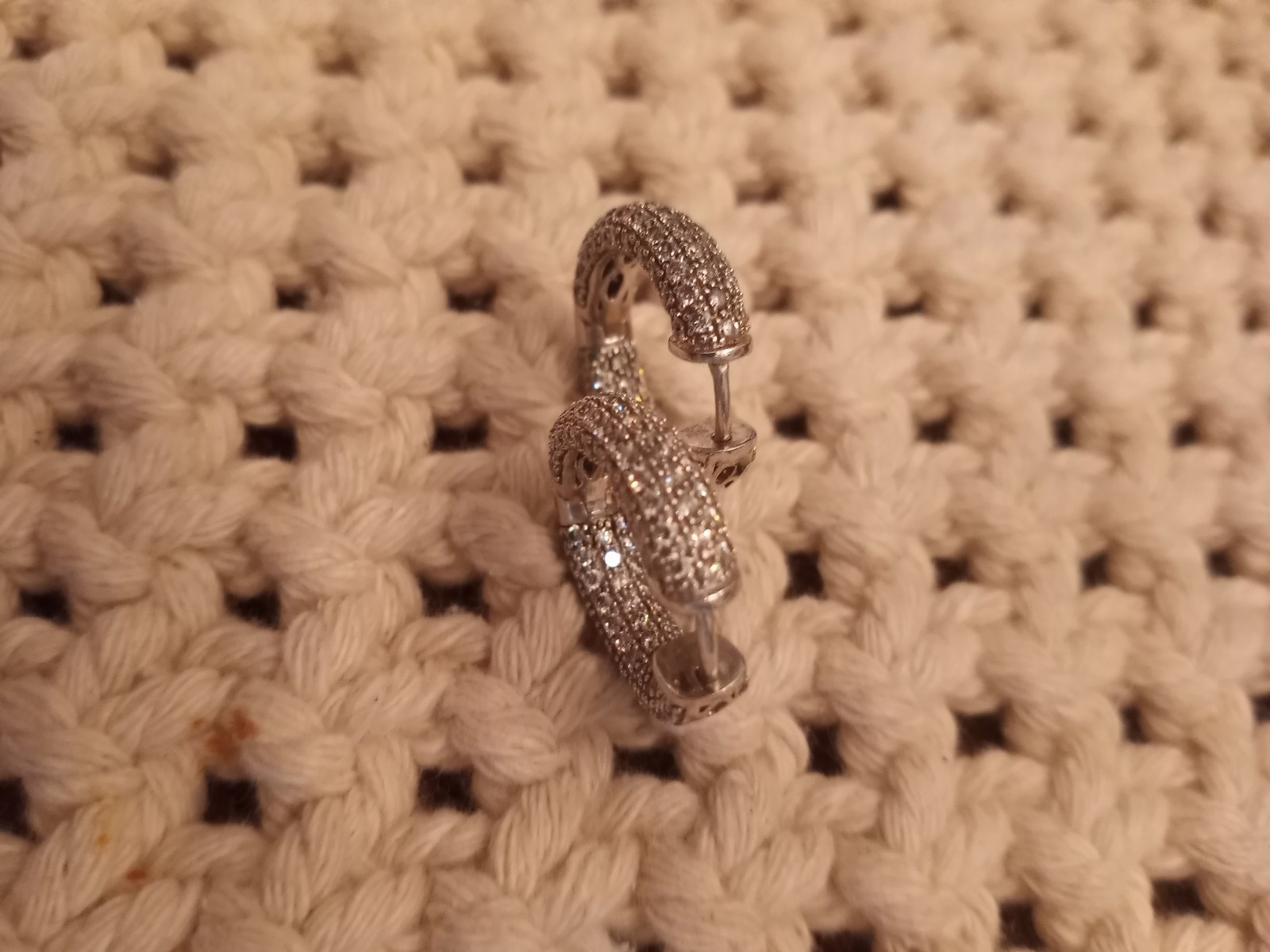 diamonique inside out sterling silver Hoop Earrings Sparkly Excellent Shape