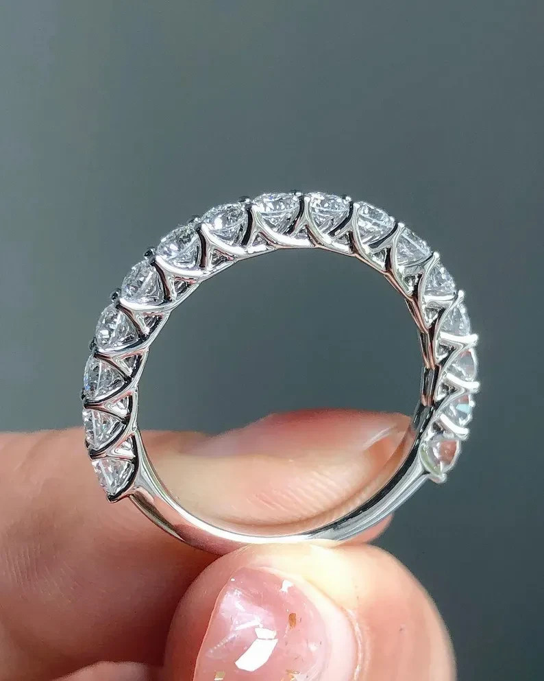 3.00Ct Round Cut Cut Natural Diamond Solid 18K White Gold Half Eternity Band