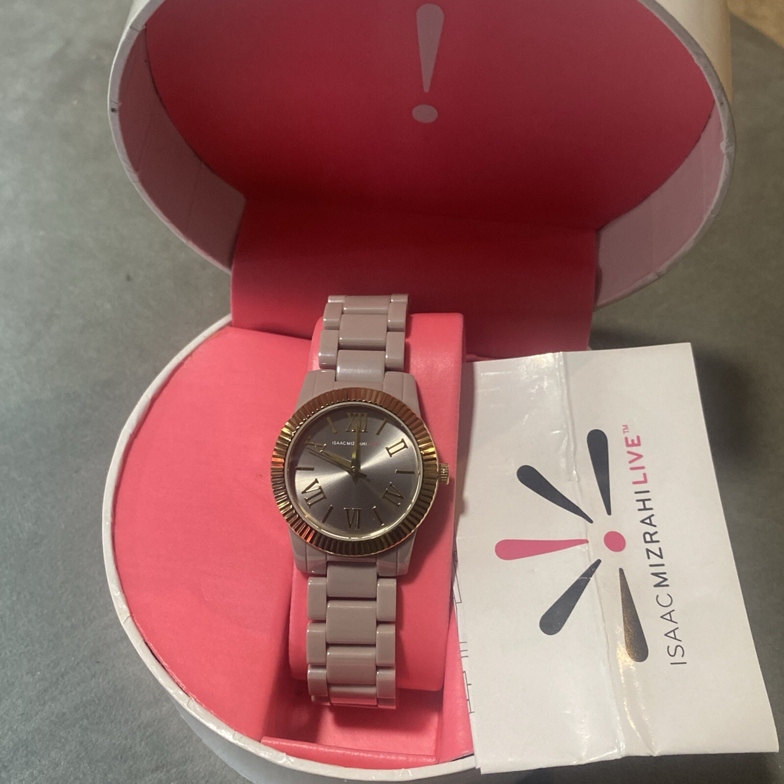 Isaac Mizrahi Live! Ladies Ceramic Bracelet Watch TAUPE NEW BOXED QVC 3 ATM