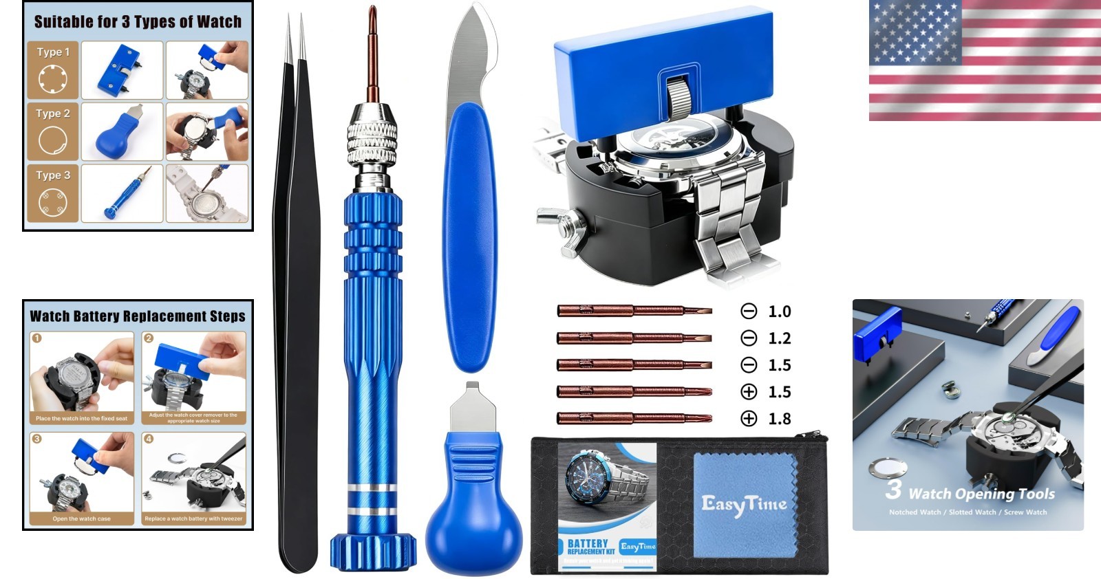 High-Quality Watch Repair Set with Adjustable Case Opener – Effortless DIY