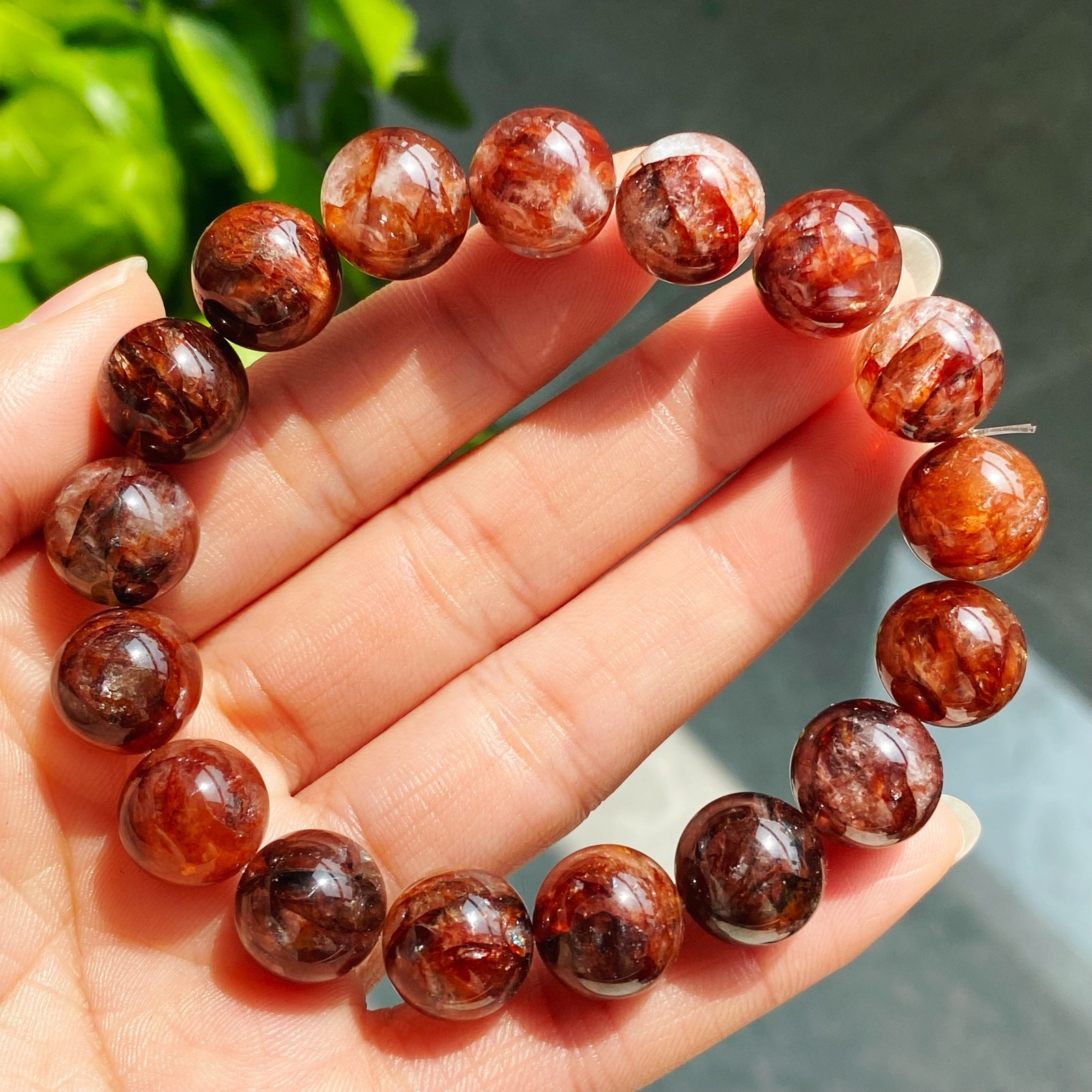 12.2mm Natural Red Multi-inclusions Phantom Quartz Crystal Beads Bracelet 2910