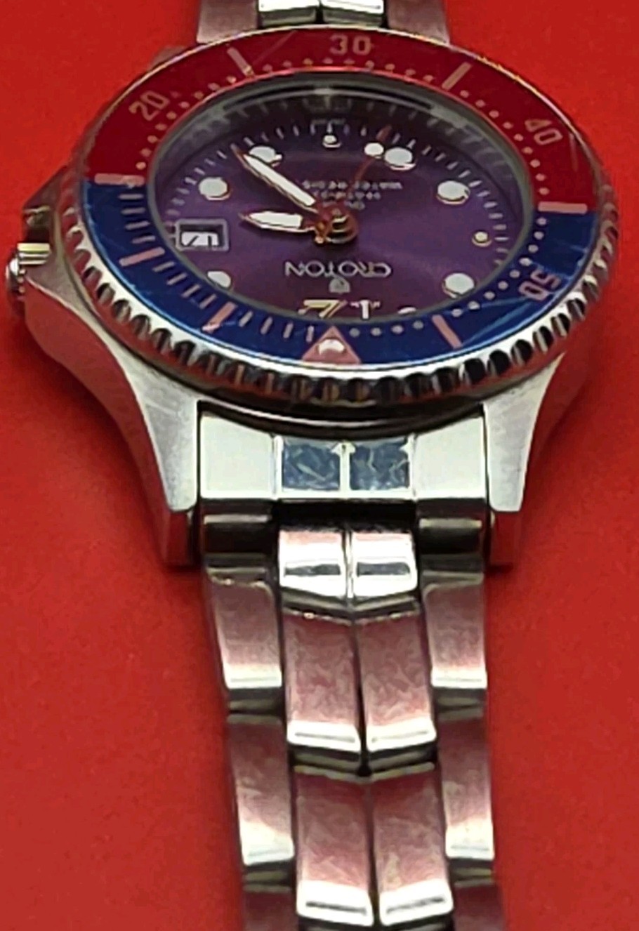 Croton 28mm All Stainless Steel Blue Dial Pepsi Red Blue Bezel Jpan Quartz Watch