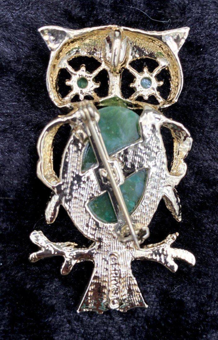 Pair – Vtg. Gerry’s Owls, Brooch/Pendant, Silver & Turquoise + Gold and Green