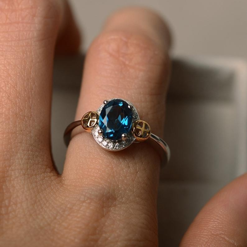 1.16 Ct Oval Cut Natural Topaz Diamond Engagement Ring 14K White Gold Size 7