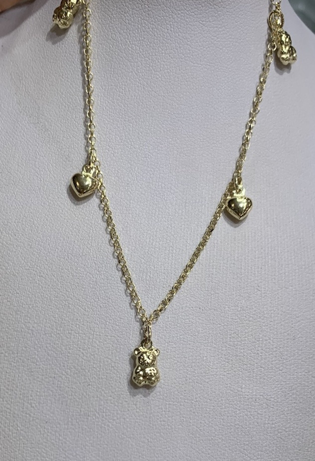 14K Solid Yellow Gold Dangle Heart Charm Chain Anklet 10 Inches 3.6GM