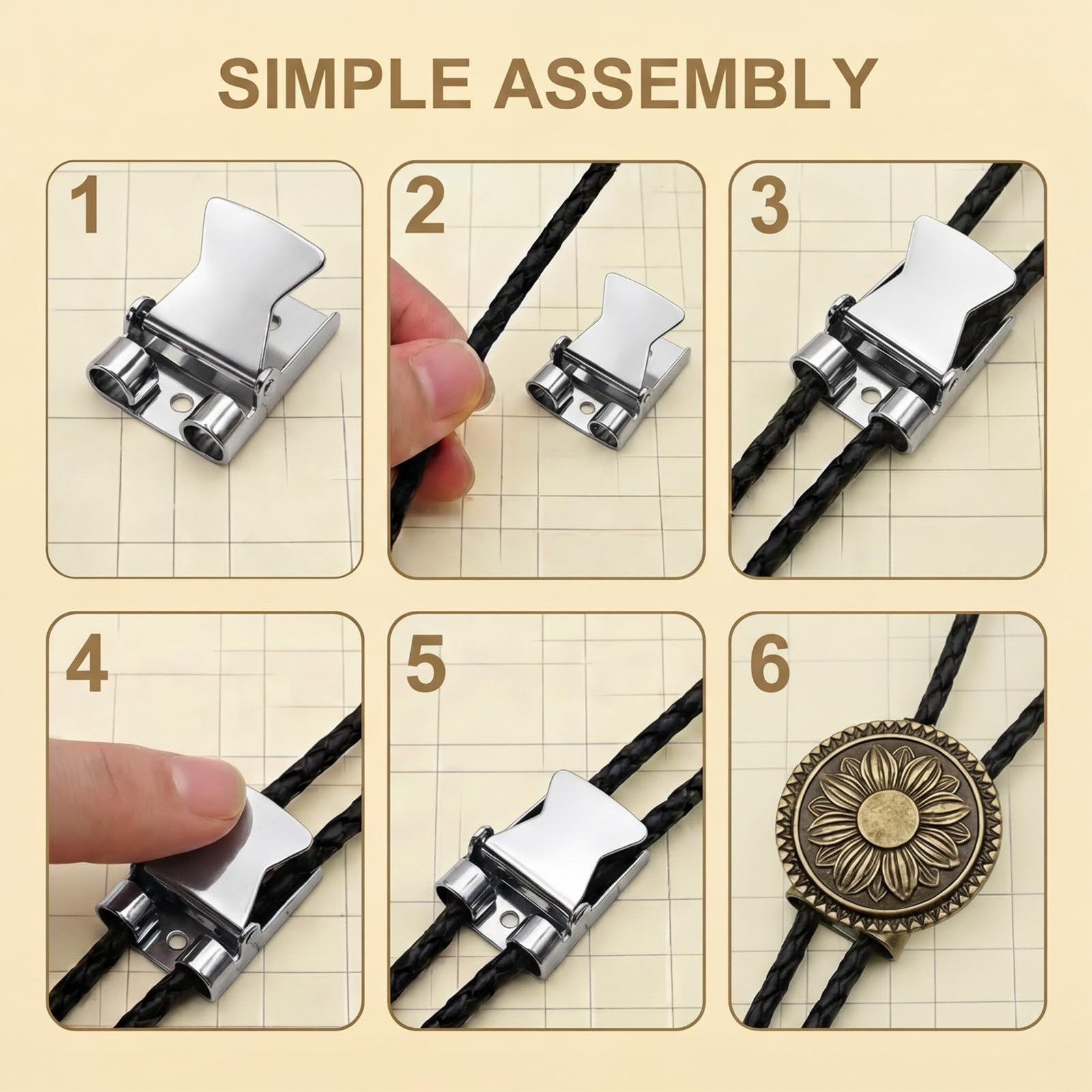 6 Pcs Silver Bolo Tie Findings Set, 2 Sizes Slider Clasps, and Bronze