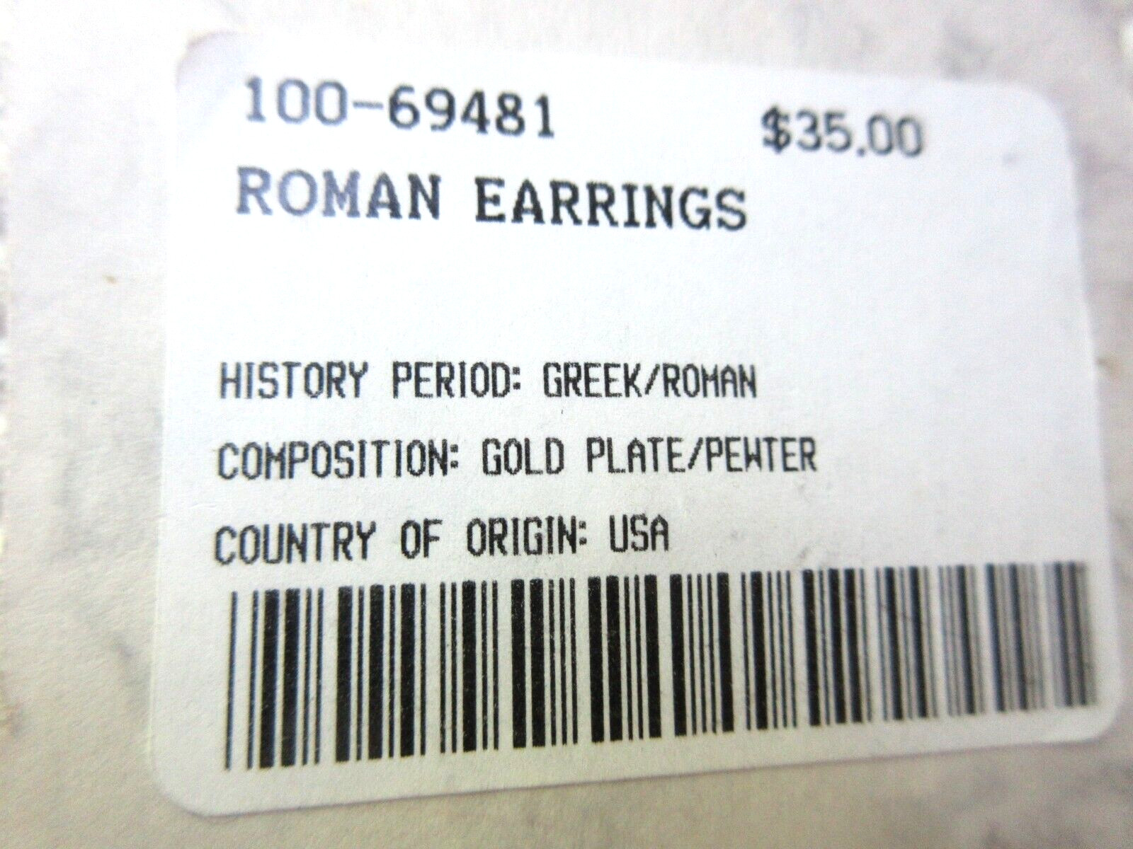 MUSEUM COMPANY REPRODUCTION EARRINGS NWT ROMANOV PERIOD GOLD PLATE PEWTER USA