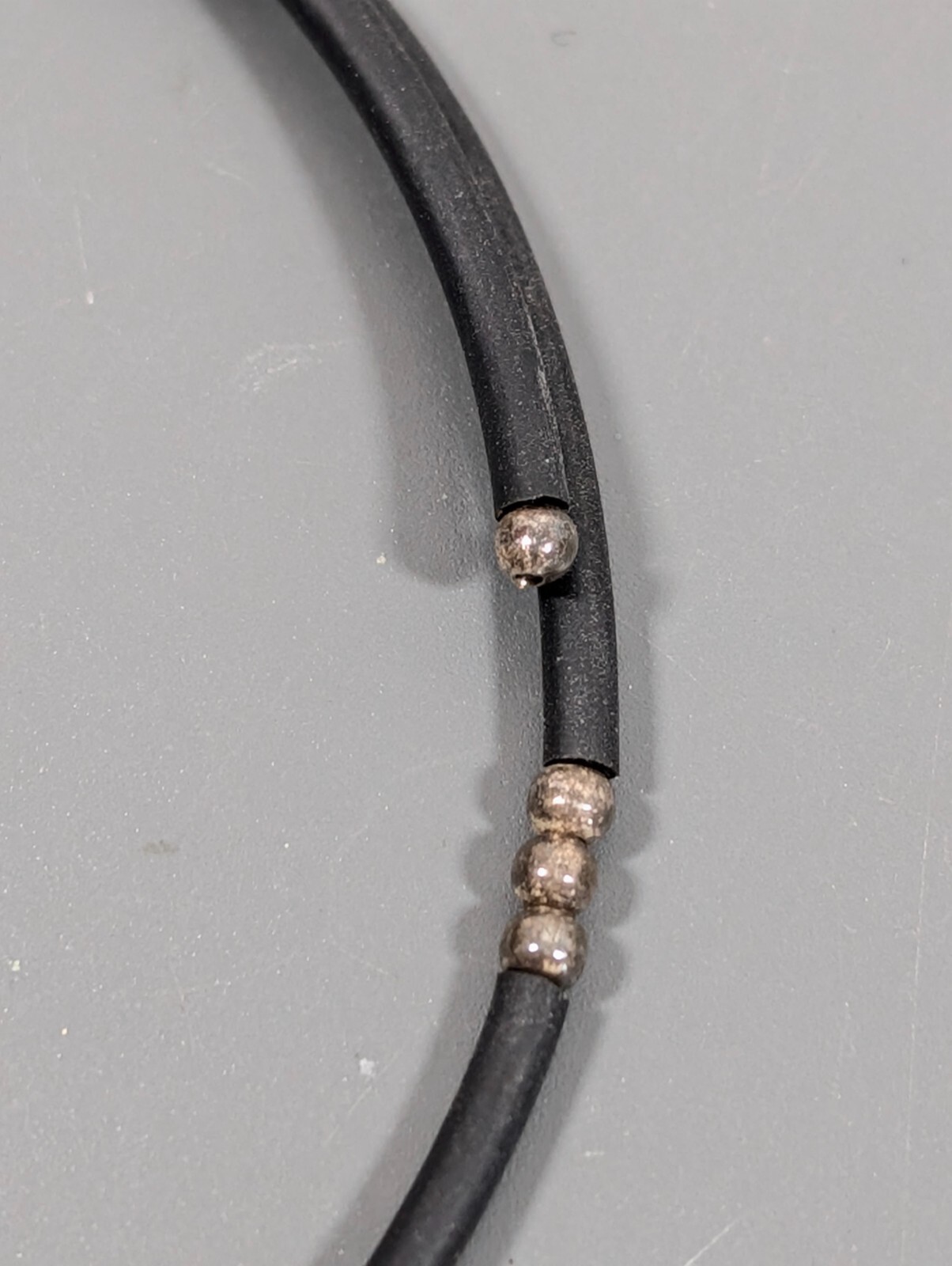 Sterling Silver 925 Black Rubber Flex Wire Choker Necklace Gothic Industrial 17″